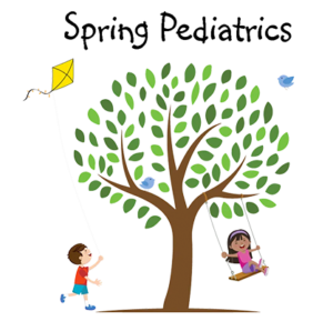 The Spring Pediatrics Logo (contains a large tree with a boy flying a kite and a girl swining on a swing)