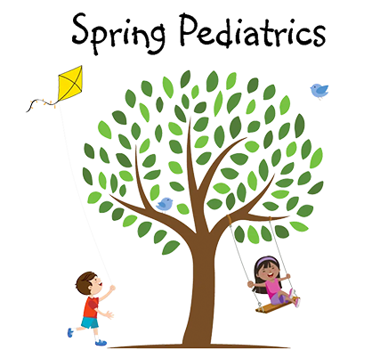 The Spring Pediatrics Logo (contains a large tree with a boy flying a kite and a girl swining on a swing)