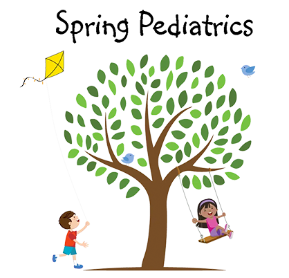 The Spring Pediatrics Logo (contains a large tree with a boy flying a kite and a girl swining on a swing)